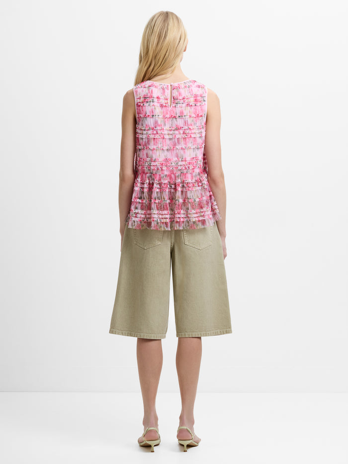 Vanessa Mesh Ruffle Pink Floral Peplum Top