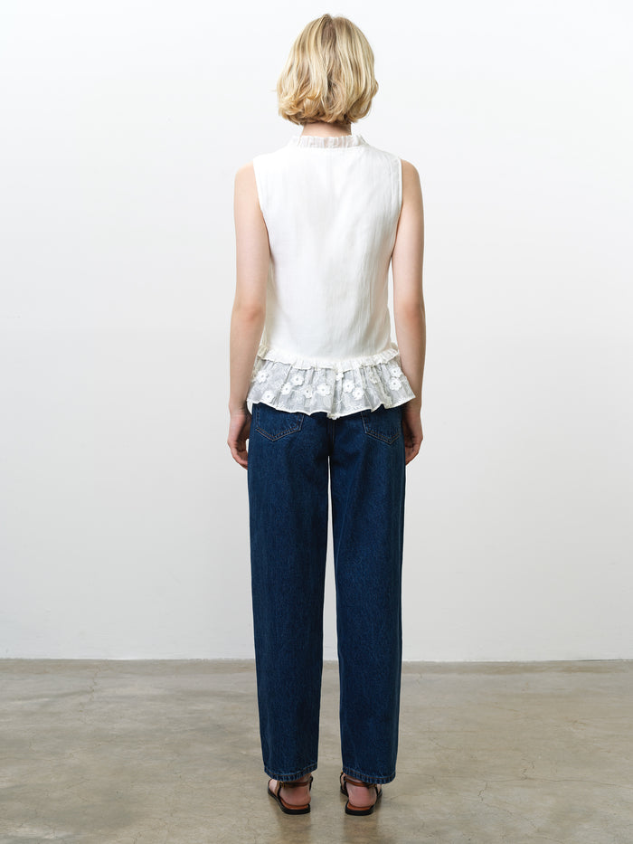 Vani Floral Embroidered Ruffle White Peplum Top