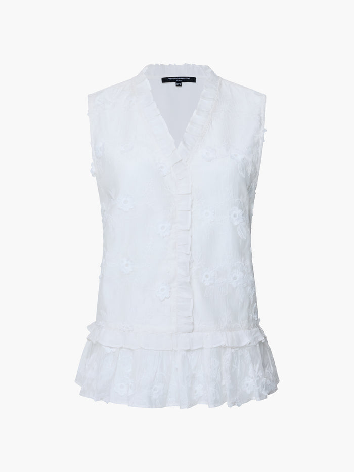 Vani Floral Embroidered Ruffle White Peplum Top