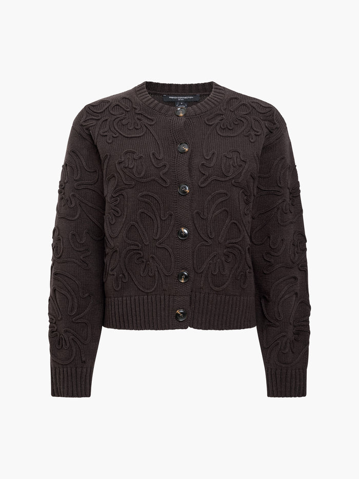 Varli Dark Brown 3D Floral Knit Cardigan
