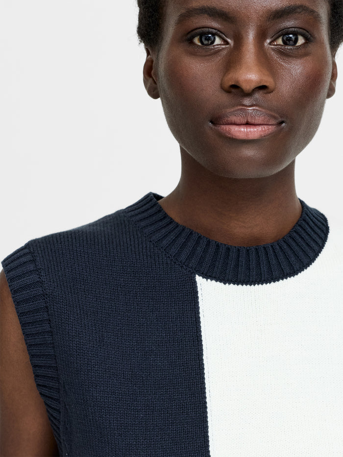 Varli Navy Colour Blocking Knit Vest