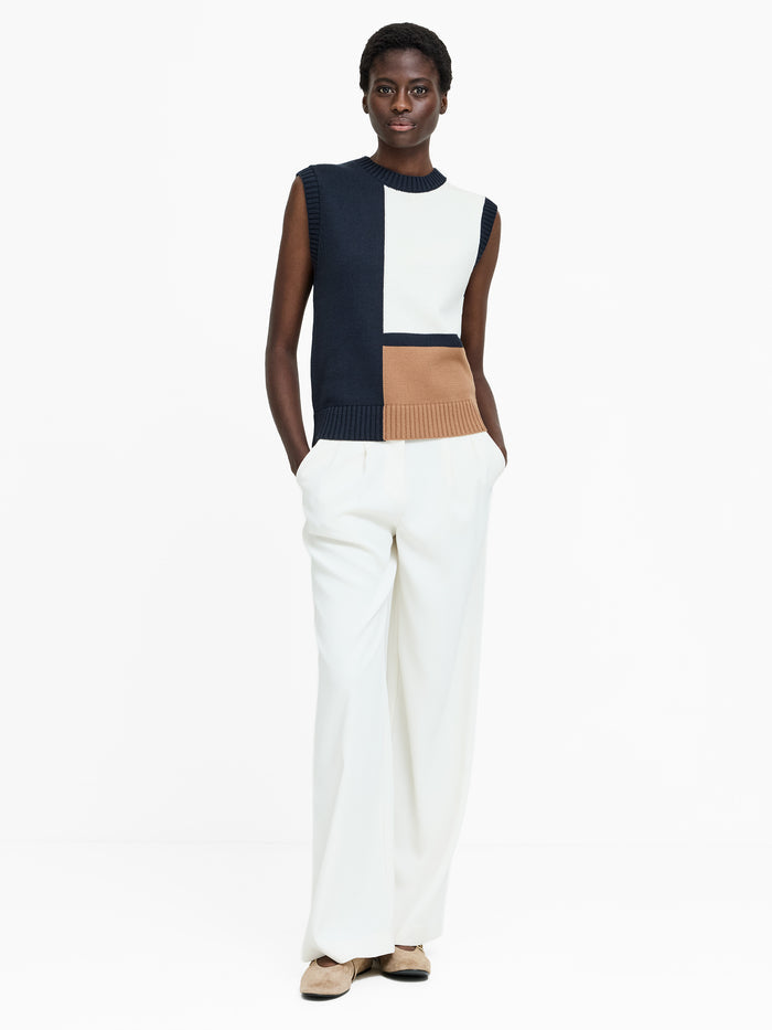 Varli Navy Colour Blocking Knit Vest