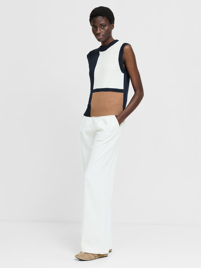 Varli Navy Colour Blocking Knit Vest