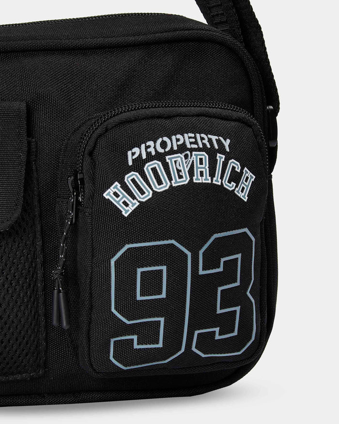 Black bag with 'Property Hoodrich 93' text on a white background