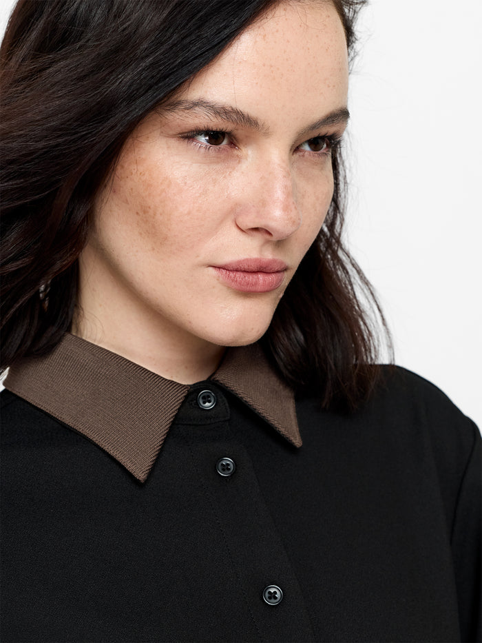 Veda Black Contrast Collar Shirt