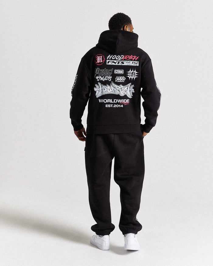 Vertigo Oversized Hoodie - Black/Grey/Pink