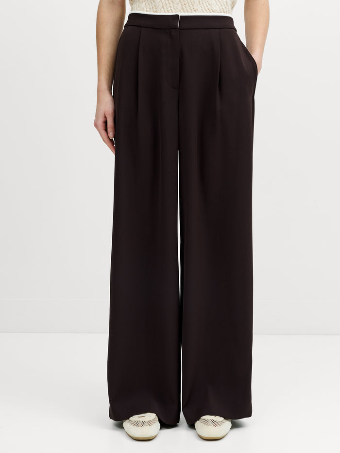 Vinnie Tailored Brown Contrast Trim Wide Leg Trousers