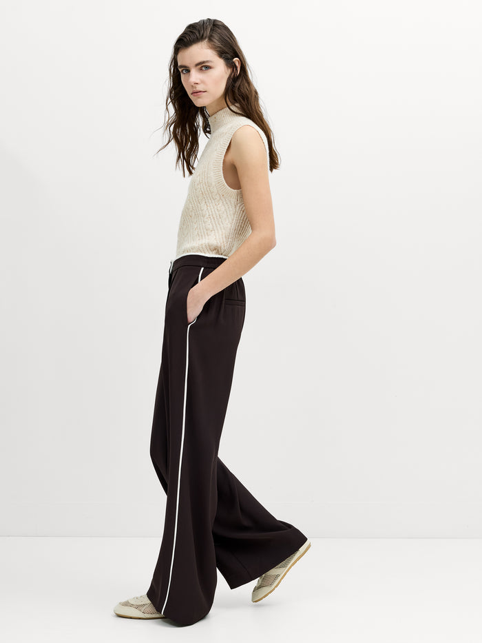 Vinnie Tailored Brown Contrast Trim Wide Leg Trousers