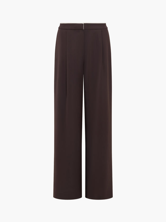 Vinnie Tailored Brown Contrast Trim Wide Leg Trousers