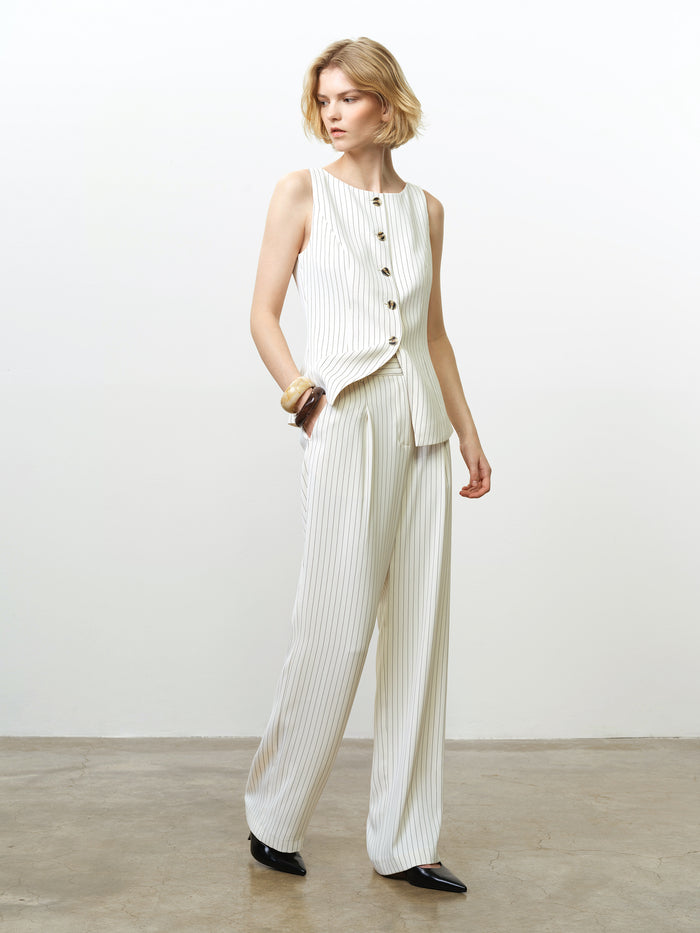 Vinnie Tailored Cream Pinstripe Wide Leg Trousers