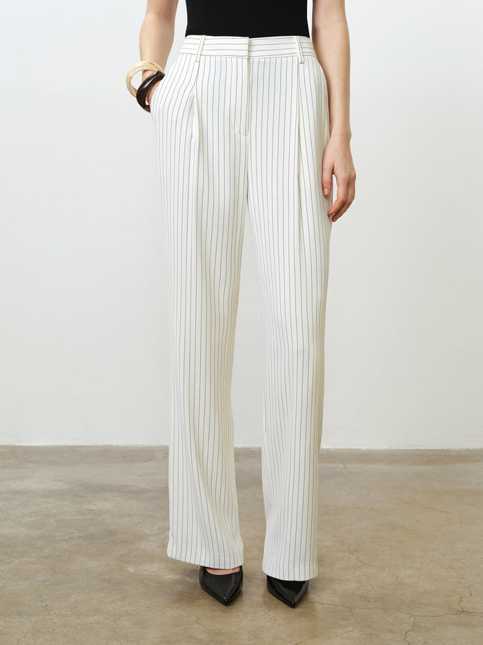 Vinnie Tailored Cream Pinstripe Wide Leg Trousers