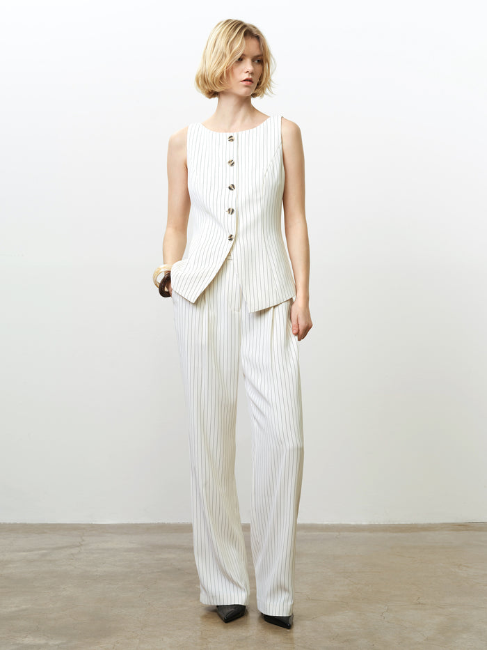 Vinnie Tailored Cream Pinstripe Wide Leg Trousers
