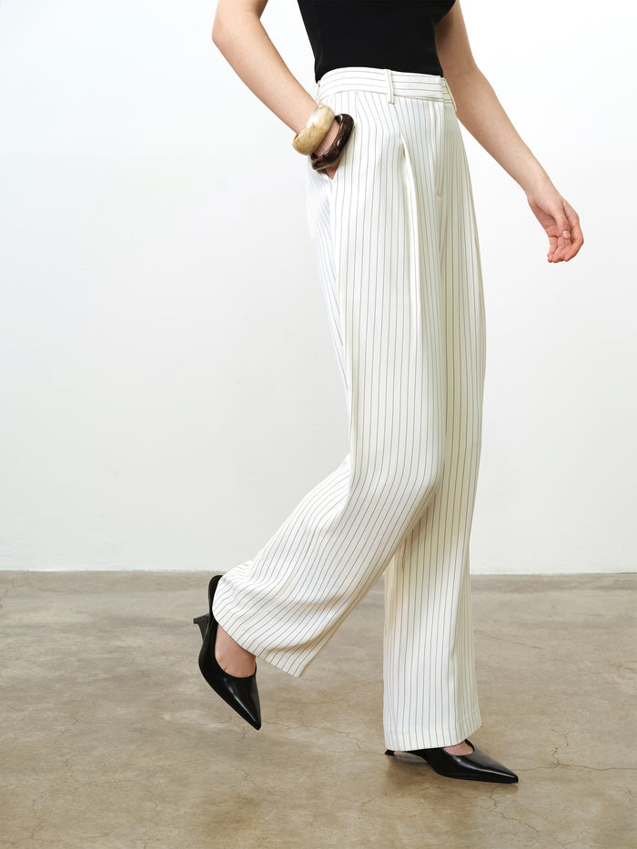 Vinnie Tailored Cream Pinstripe Wide Leg Trousers