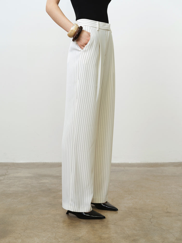 Vinnie Tailored Cream Pinstripe Wide Leg Trousers