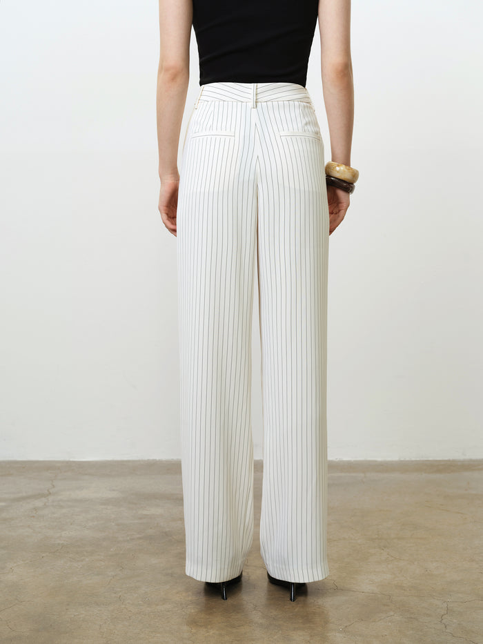 Vinnie Tailored Cream Pinstripe Wide Leg Trousers