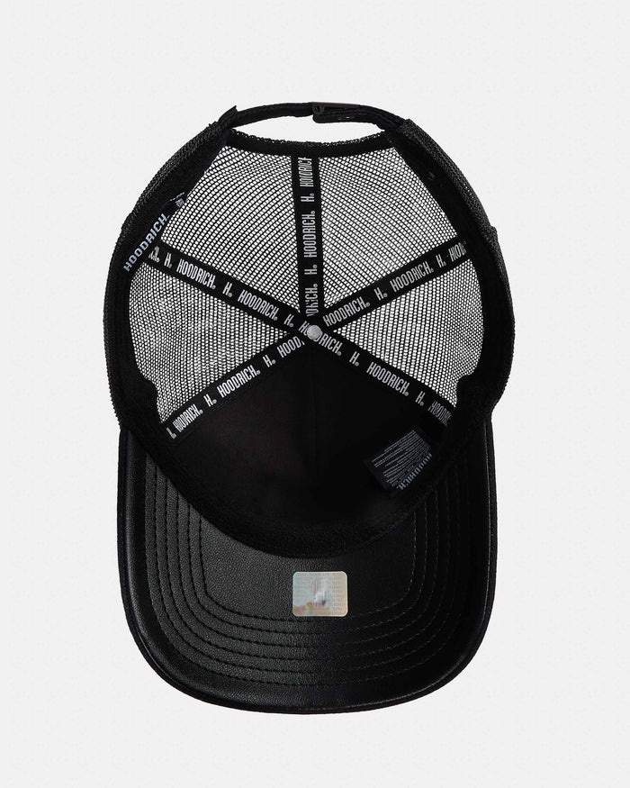Displays the Black 'Hoodrich' branded Virtux 5 Panel Trucker Cap