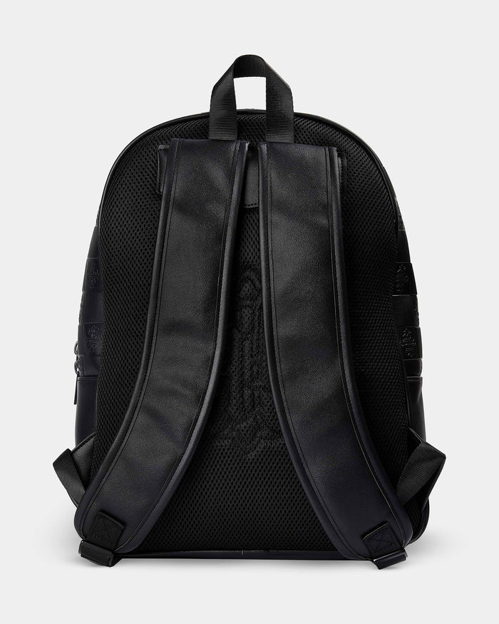 Black backpack on a light gray background