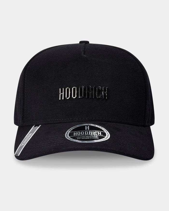 Black cap with 'Hoodrich' branding on a light gray background