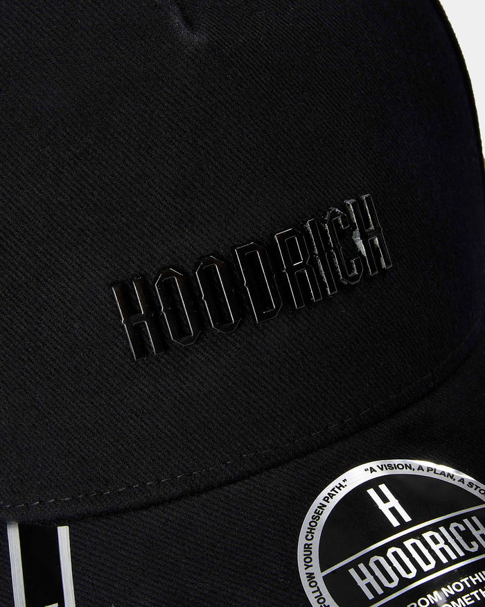 Black cap with 'Hoodrich' branding on a dark background