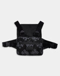 Black chest harness with cross patterns on a light gray background