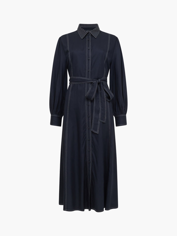 Viscose Twill Contrast Stitching Black Shirt Dress