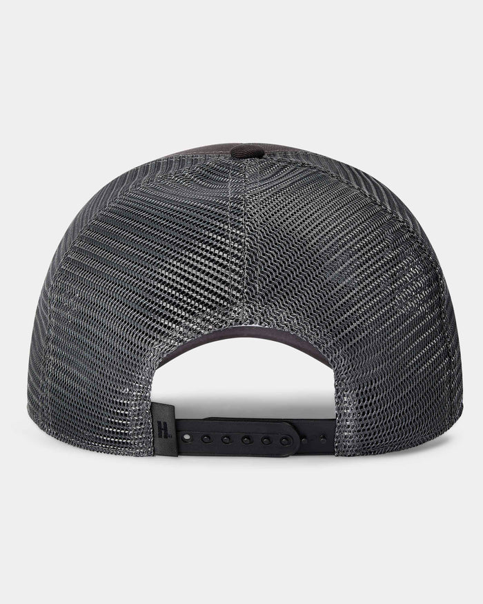 Back view of a gray mesh cap on a white background