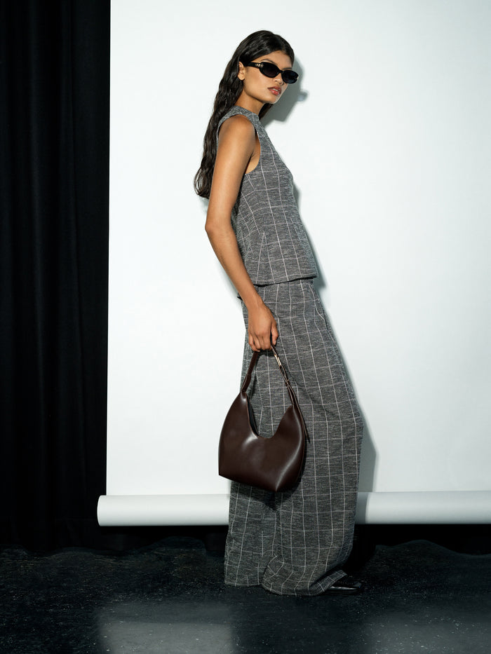 Wesley Grey Check Jersey Wide Leg Trousers