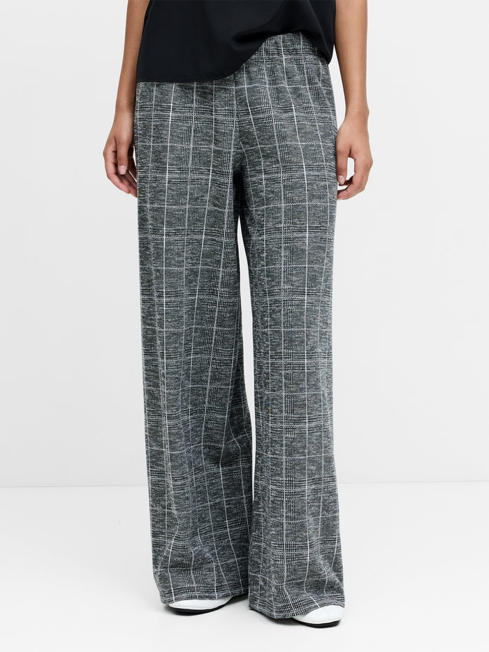 Wesley Grey Check Jersey Wide Leg Trousers