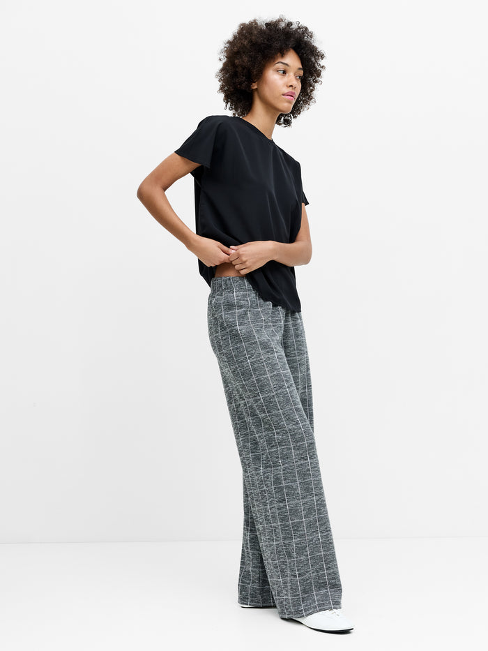 Wesley Grey Check Jersey Wide Leg Trousers