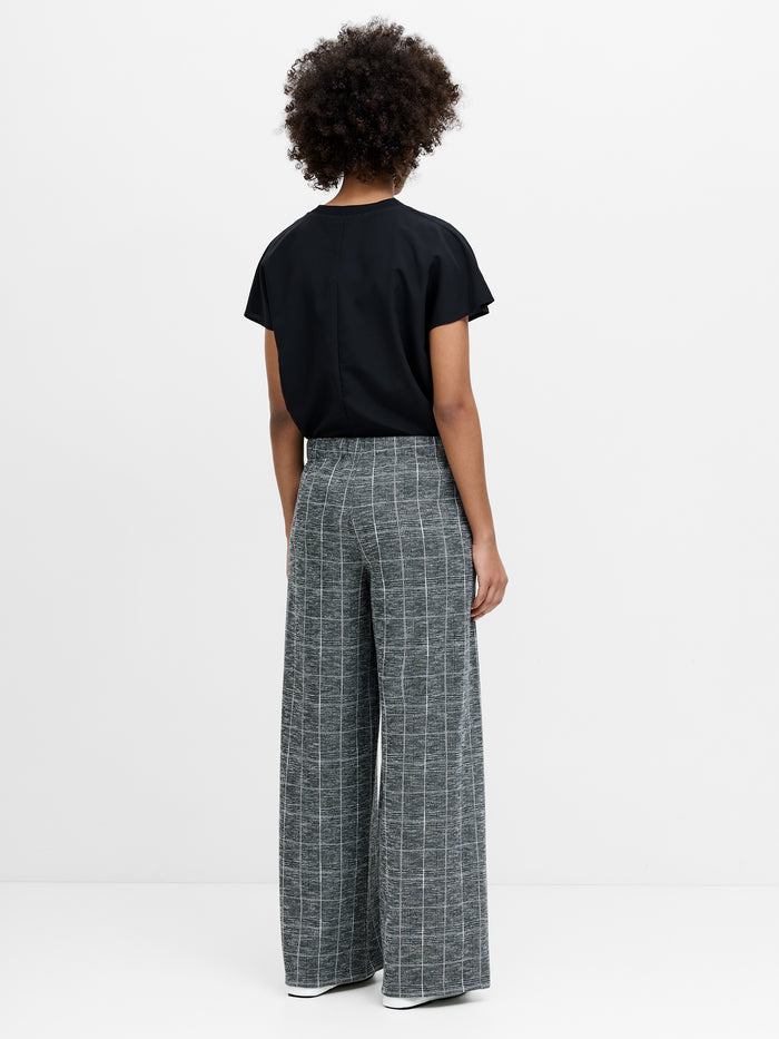 Wesley Grey Check Jersey Wide Leg Trousers