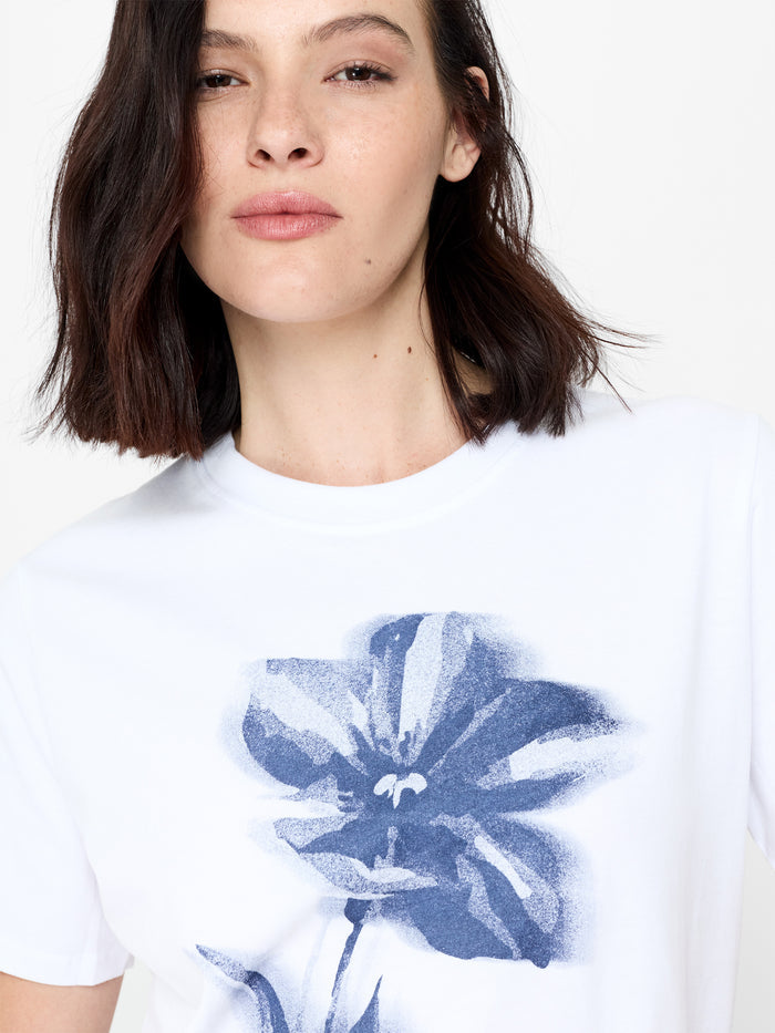 White Blurred Floral Short Sleeve T-Shirt