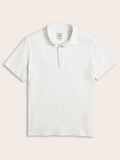 White cotton pique polo shirt, flat lay, front view