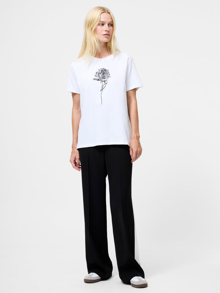 White Newspaper Rose Print Graphic T-Shirt