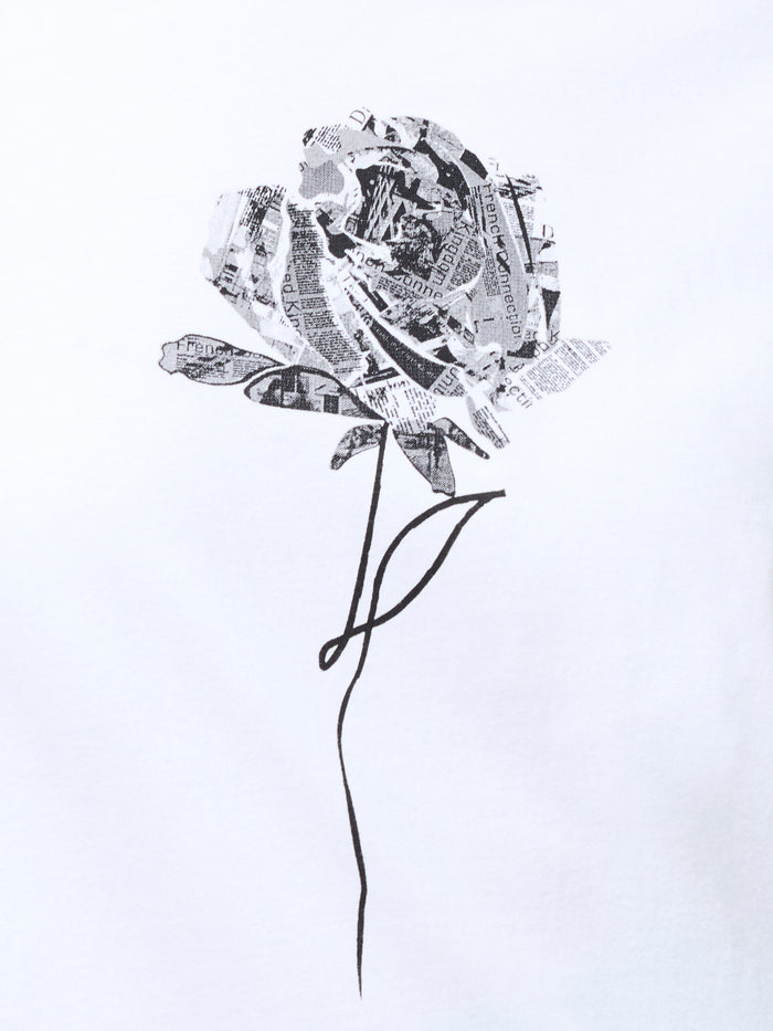 White Newspaper Rose Print Graphic T-Shirt