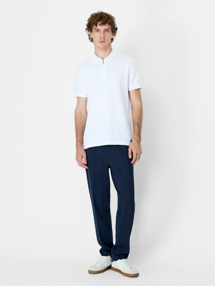 White Ottoman Half Zip Polo Shirt
