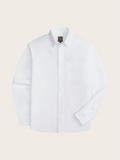 White oxford dress shirt, flat lay, front view with chest pocket