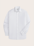 White stretch cotton dress shirt, flat lay, front view