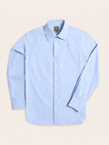 Light blue and white wide stripe dress shirt, flat lay, front view