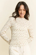 Women’s -Textured Floral Mesh Long Sleeve Top- blush
