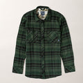 Pladra Women’s Every Day Elite Flannel Shirt in True Green, with two chest pockets, laid flat on a light background.