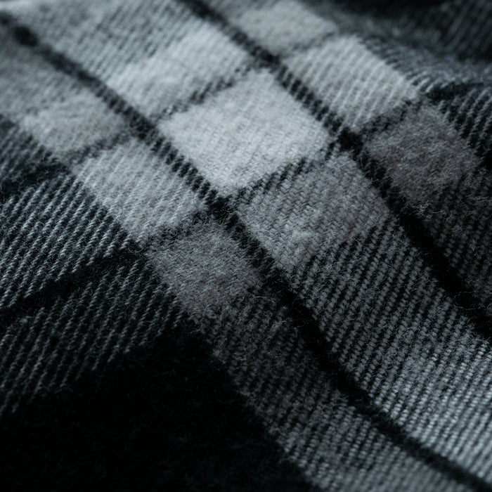Close-up of Pladra Women's Northwood Sherpa Insulated Flannel Jacket in RP Onyx Black with a soft, textured surface.