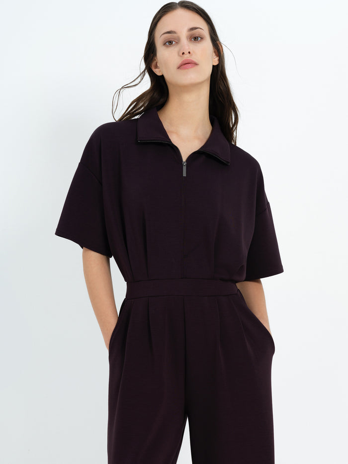 Wren Brown Half Zip Wide Leg Jumpsuit
