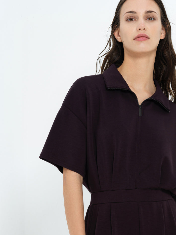 Wren Brown Half Zip Wide Leg Jumpsuit