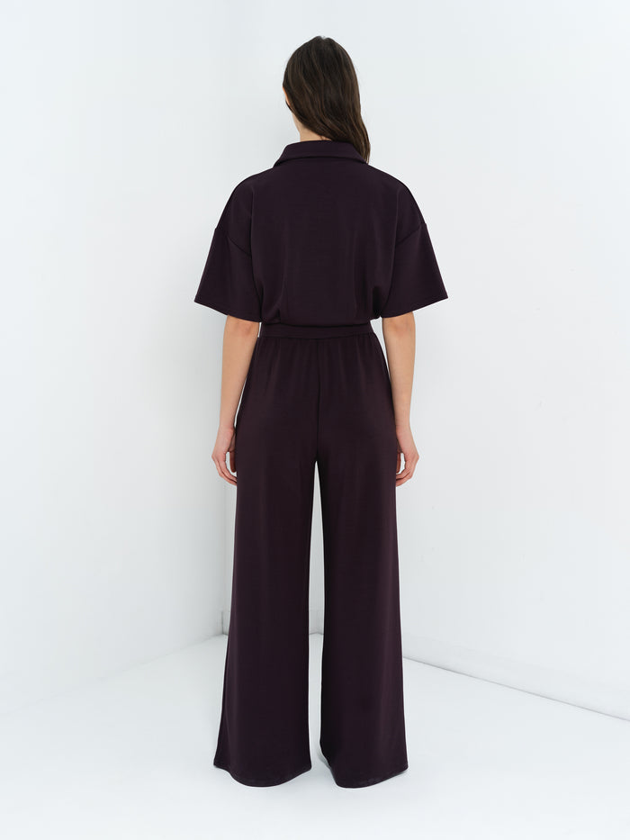 Wren Brown Half Zip Wide Leg Jumpsuit