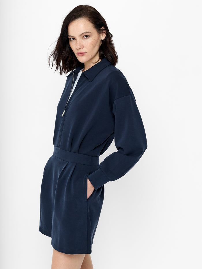Wren Navy Jersey Half Zip Mini Dress