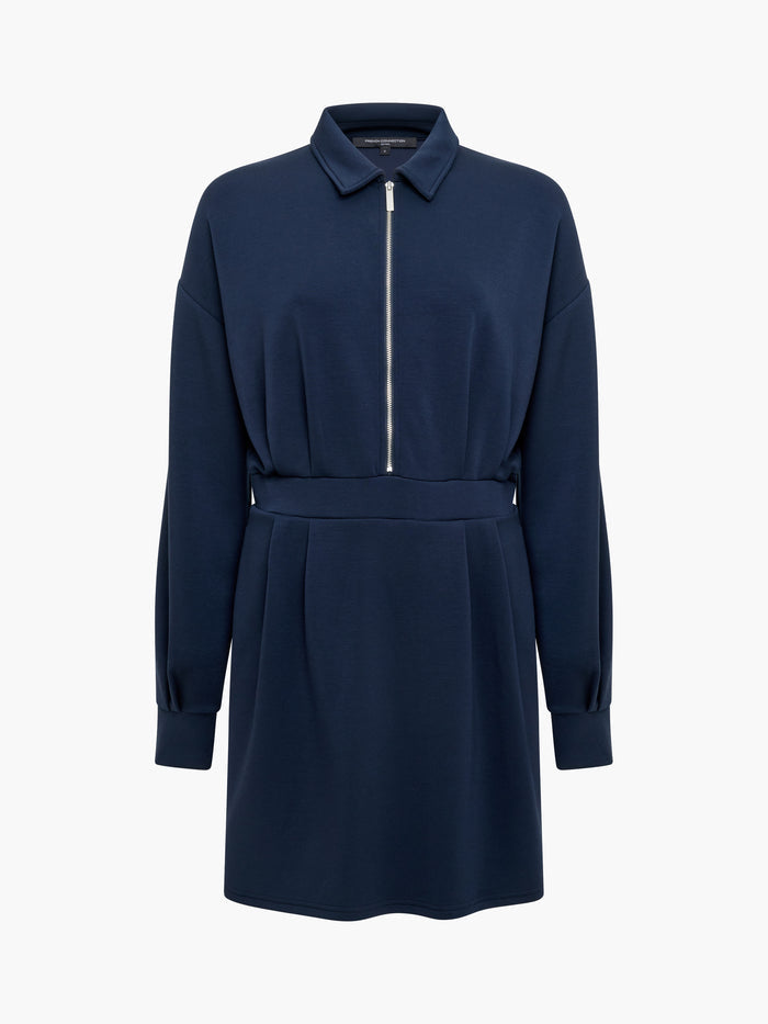 Wren Navy Jersey Half Zip Mini Dress