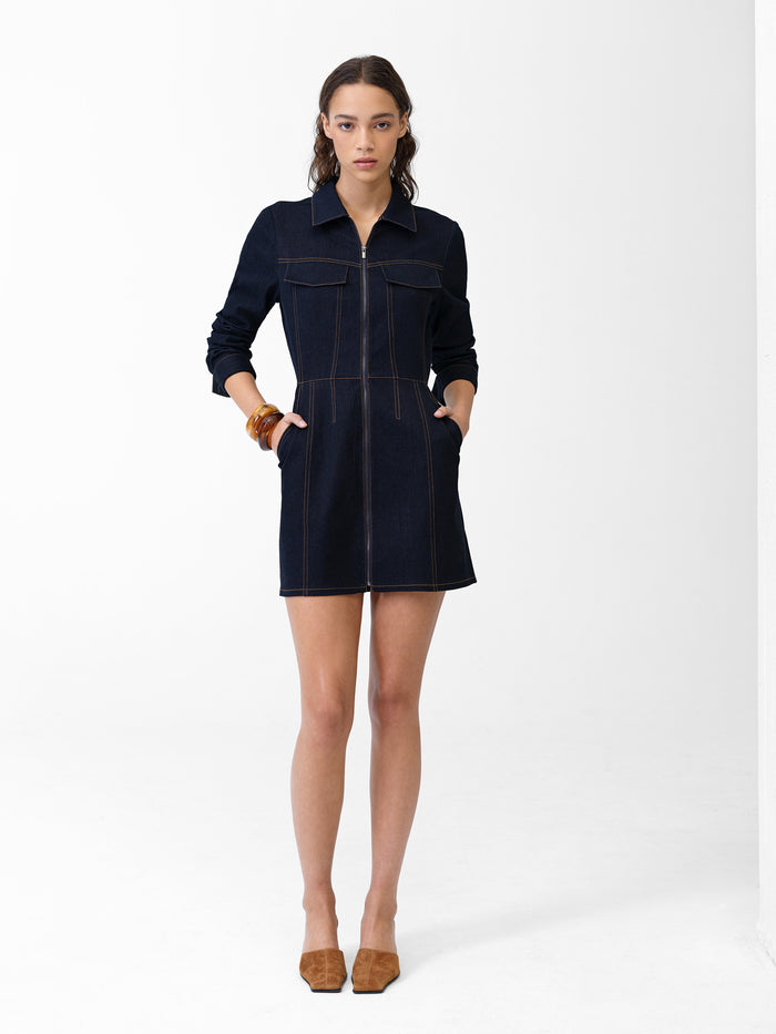 Yami Raw Wash Denim Zip Through Dress