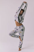 Full body view of the Chaser You’re A Star Zip Up Hoodie in Heather Grey styled with the matching You’re A Star Pants for a coordinated lounge set