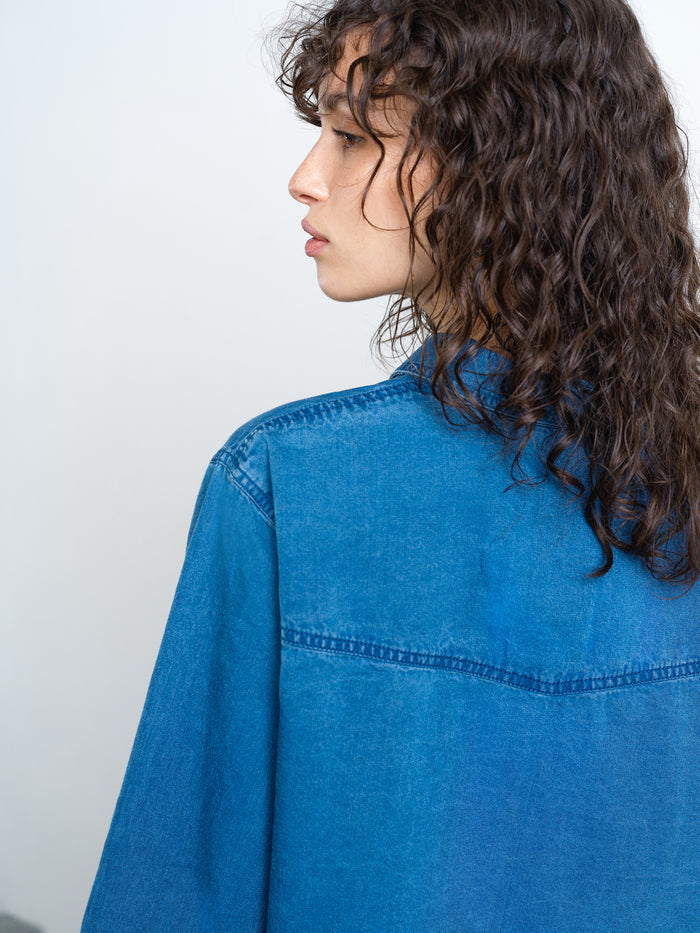 Zaves Chambray Denim Blue Pocket Popover Shirt