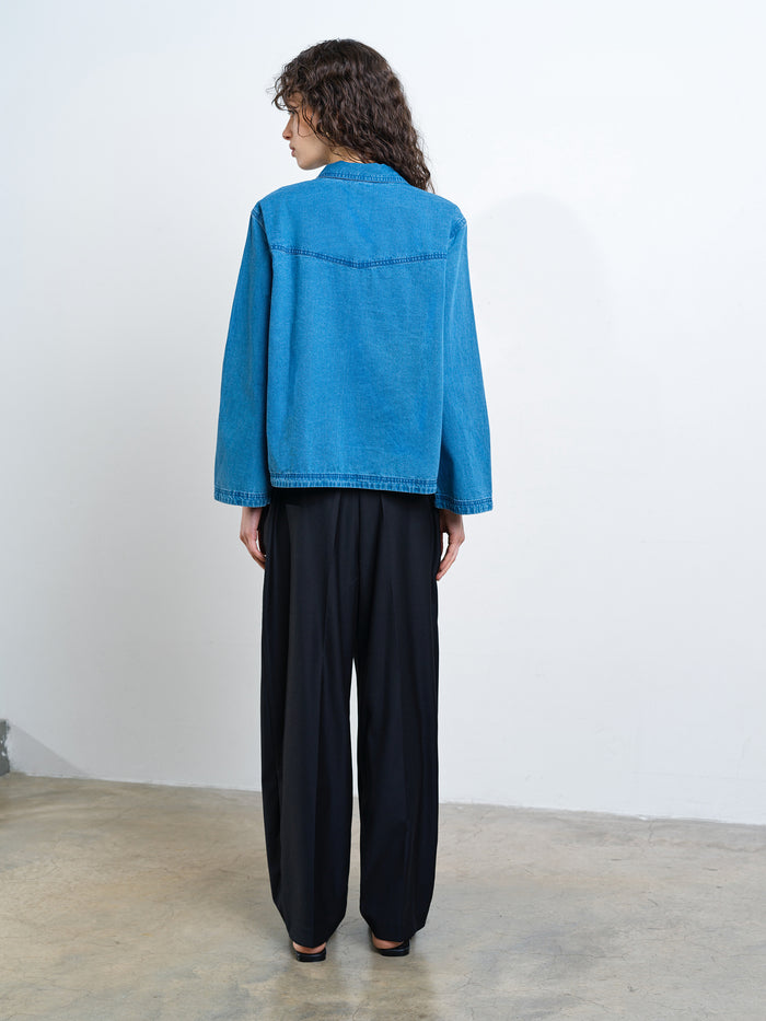 Zaves Chambray Denim Blue Pocket Popover Shirt